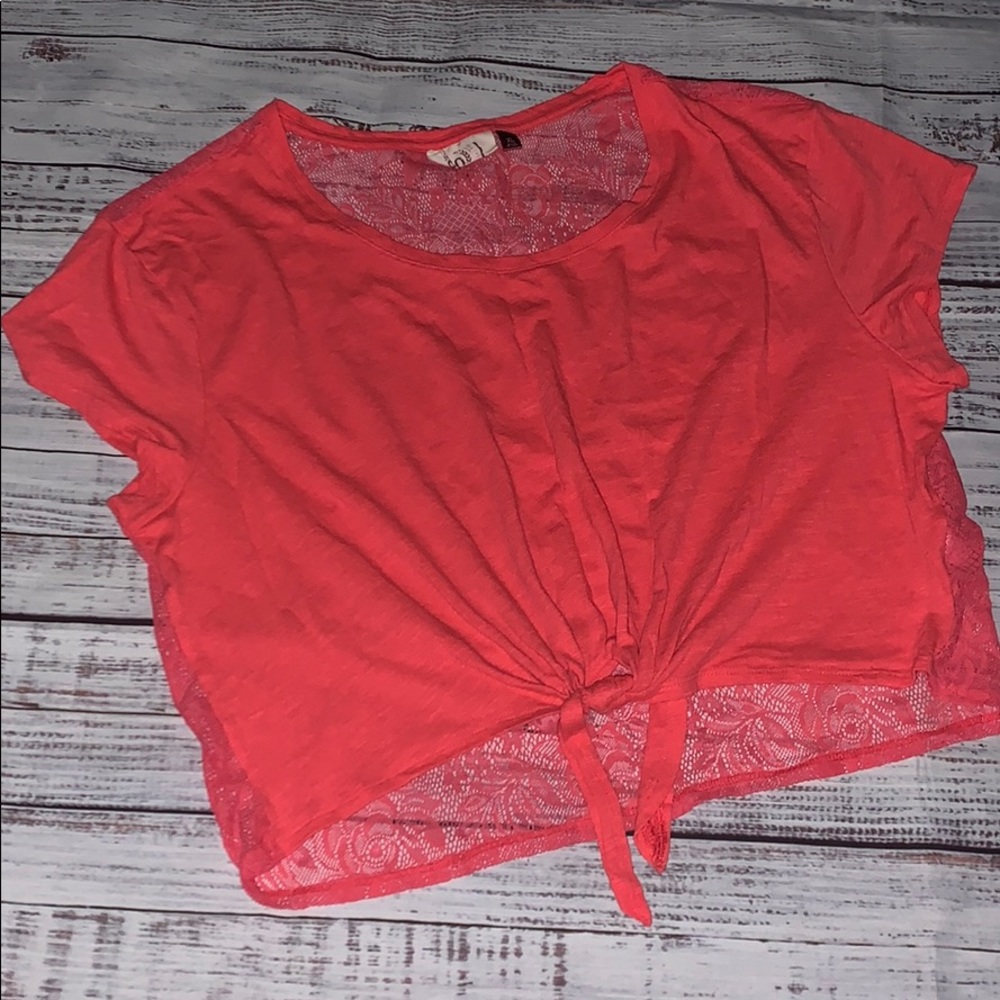 Coral Sheer Tie Front Tee